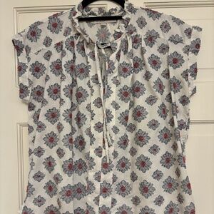 Textured tie-collar frilled top XS